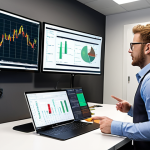 **

A data analyst in a modern office setting, surrounded by monitors displaying data visualizations related to logistics. Graphs show optimized delivery routes and warehouse efficiency metrics. The analyst is pointing at a dashboard, explaining insights to a logistics manager.

**