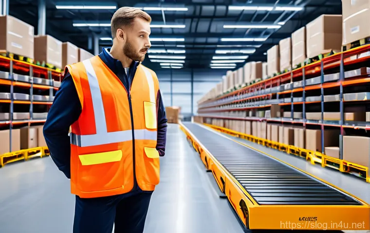 스마트물류 자격증의 활용 분야 - **A highly advanced, automated smart logistics warehouse.** The scene features a sleek, expansive in...