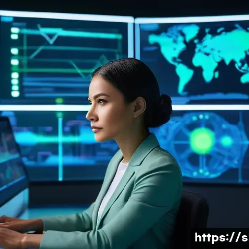 Home 26 스마트물류 전문가는 무엇을 하는가 - A focused female smart logistics expert in her late 30s, with a stylish, professional haircut, weari...